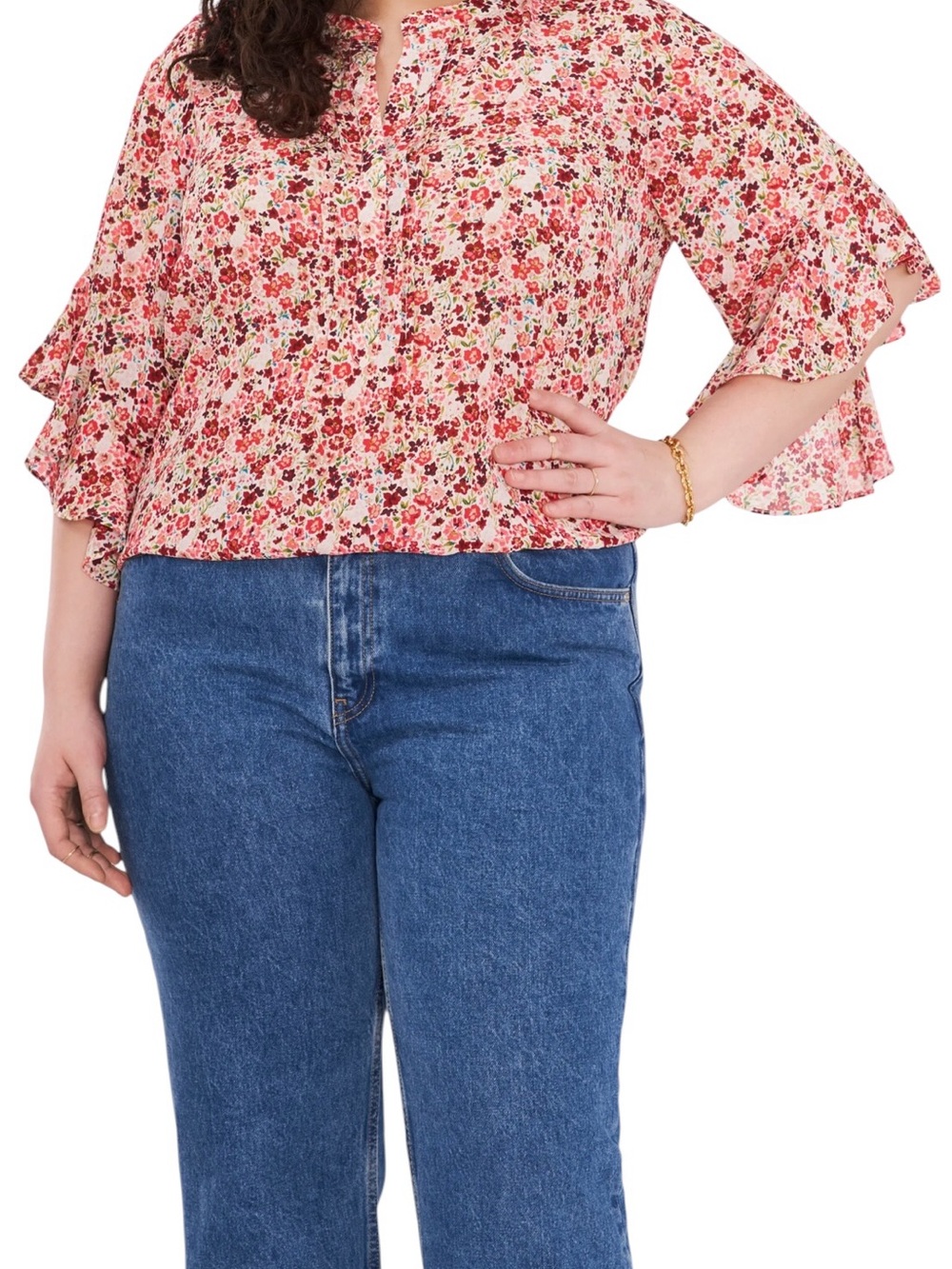 Vince Camuto Sunset Flutter Sleeve Henley Top/ Size XS